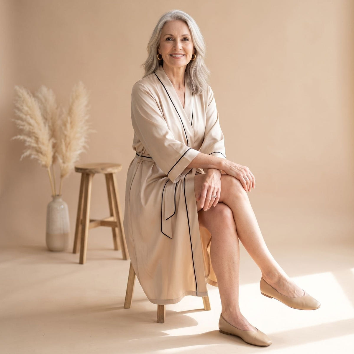 Catalina | Women's Satin Long Sleeve Shawl Collar Contrast Piping Belted Robe