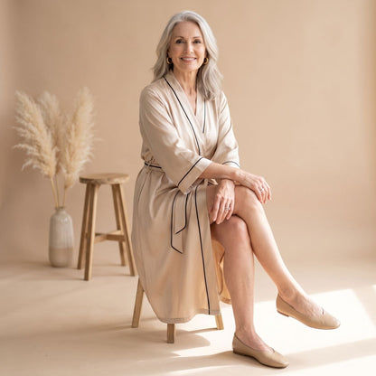 Catalina | Women's Satin Long Sleeve Shawl Collar Contrast Piping Belted Robe