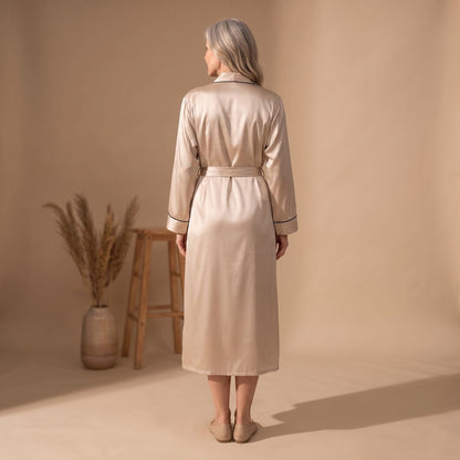 Catalina | Women's Satin Long Sleeve Shawl Collar Contrast Piping Belted Robe